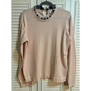 J. Crew XXL Pink Soft Knit Pullover Sweater w Navy/White Gingham Trim Collar